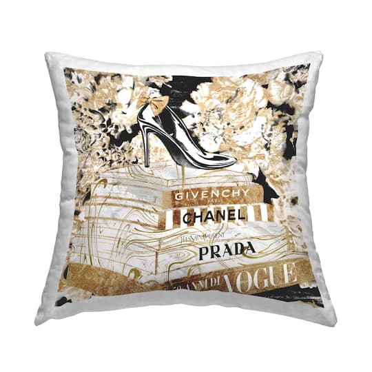 Stupell Industries Glam Fashion Heal Book Stack Floral Pattern Throw Pillow 18" x 18"